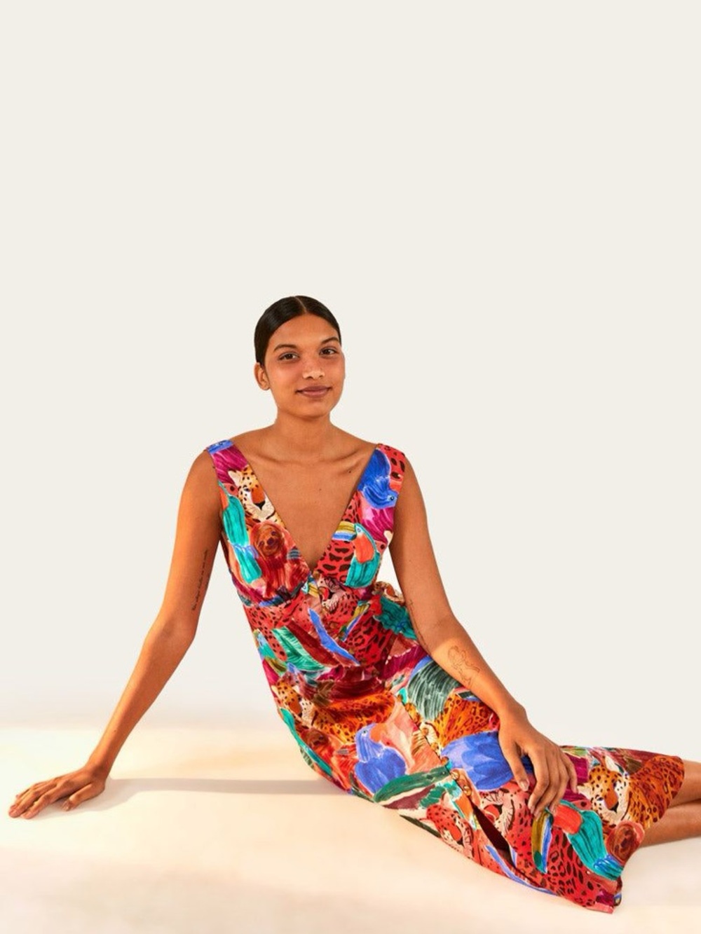 FARM RIO Animal Collage Midi Dress